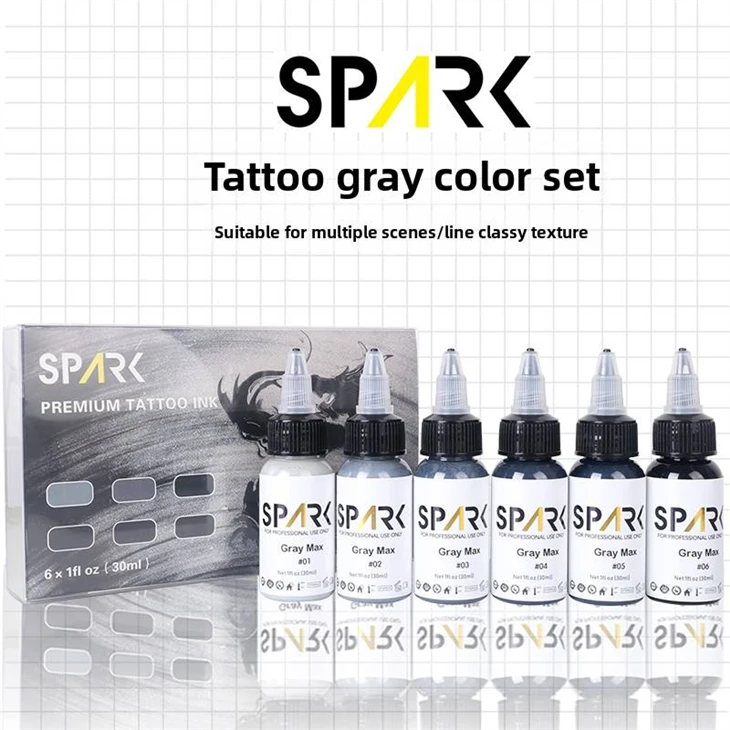 Profesionální Spark Grey Tattoo Ink Set 30ml/1oz Organic Liquid Pigment Set umělec vlastní permanentní make -up inkoust