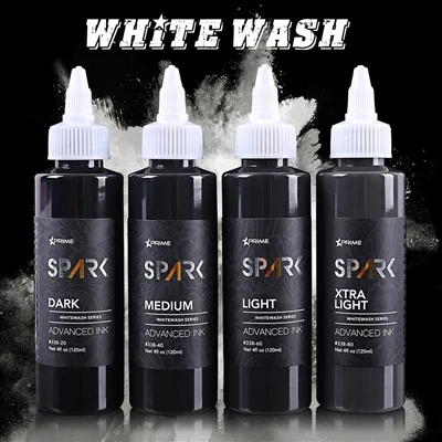 Spark Professional Set of 4oz Organic Black a Whitewash tetování inkoust pro tělo umění