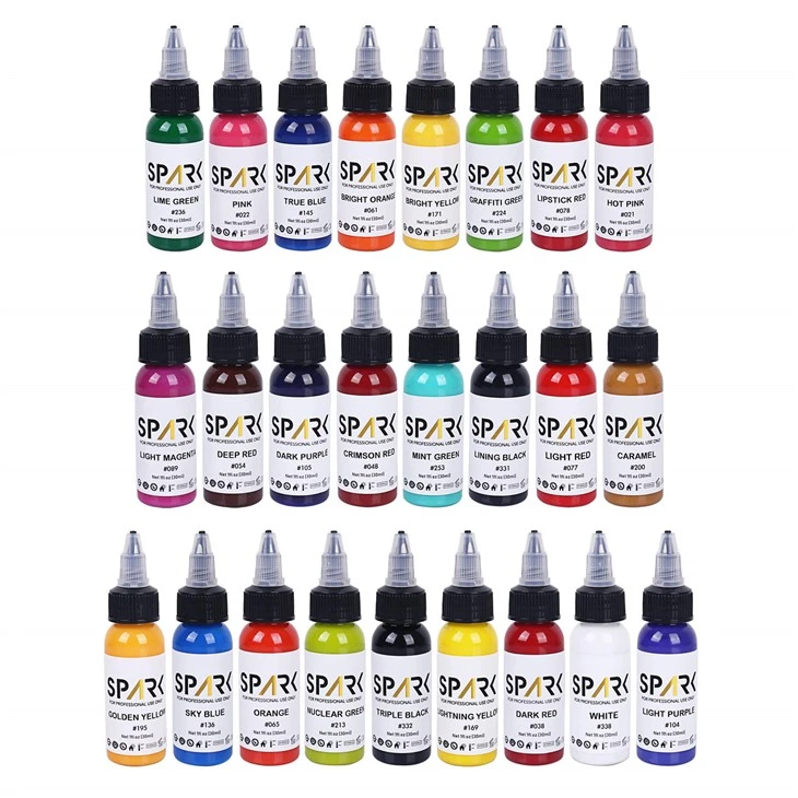 Spark 25 Set 1oz Organic Premium Permanent Long - Trvalá barva Rychle hladká tetovací inkoust pro umění těla a tetování