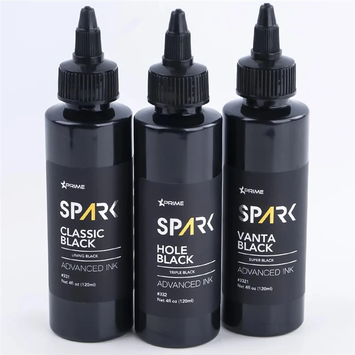 Spark Premium 4oz Tri - Shade Black Tattoo Ink Set: Classic, Hole & Vanta Black pro vynikající tetování a tělo těla