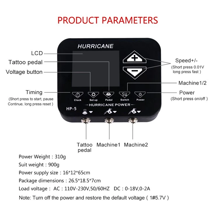 Hurricane Electric Digital Tattoo Power Supply for Body Art