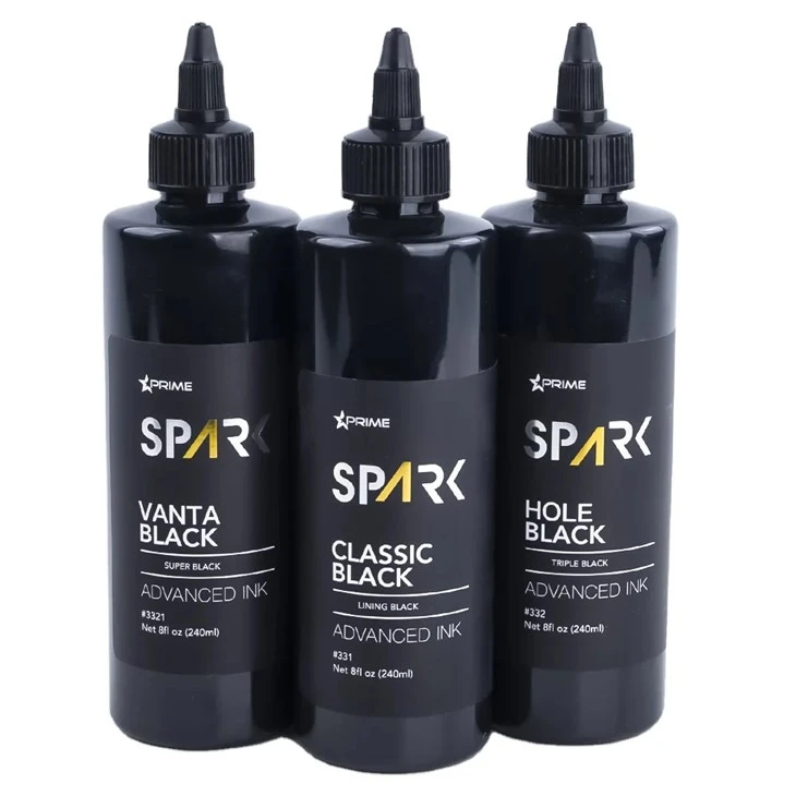 Tattoo Ink 8 Oz Super Black Black Ink Series Sada tetovacích inkoustů Vanta Black Spark Tattoo Ink